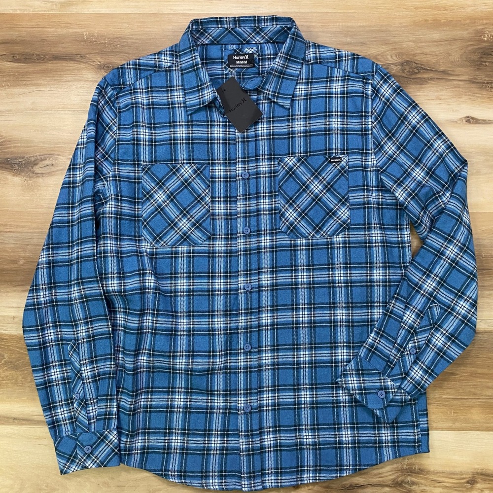Hurley Flannel Button Up Size M Plaid Long Sleeve Blue